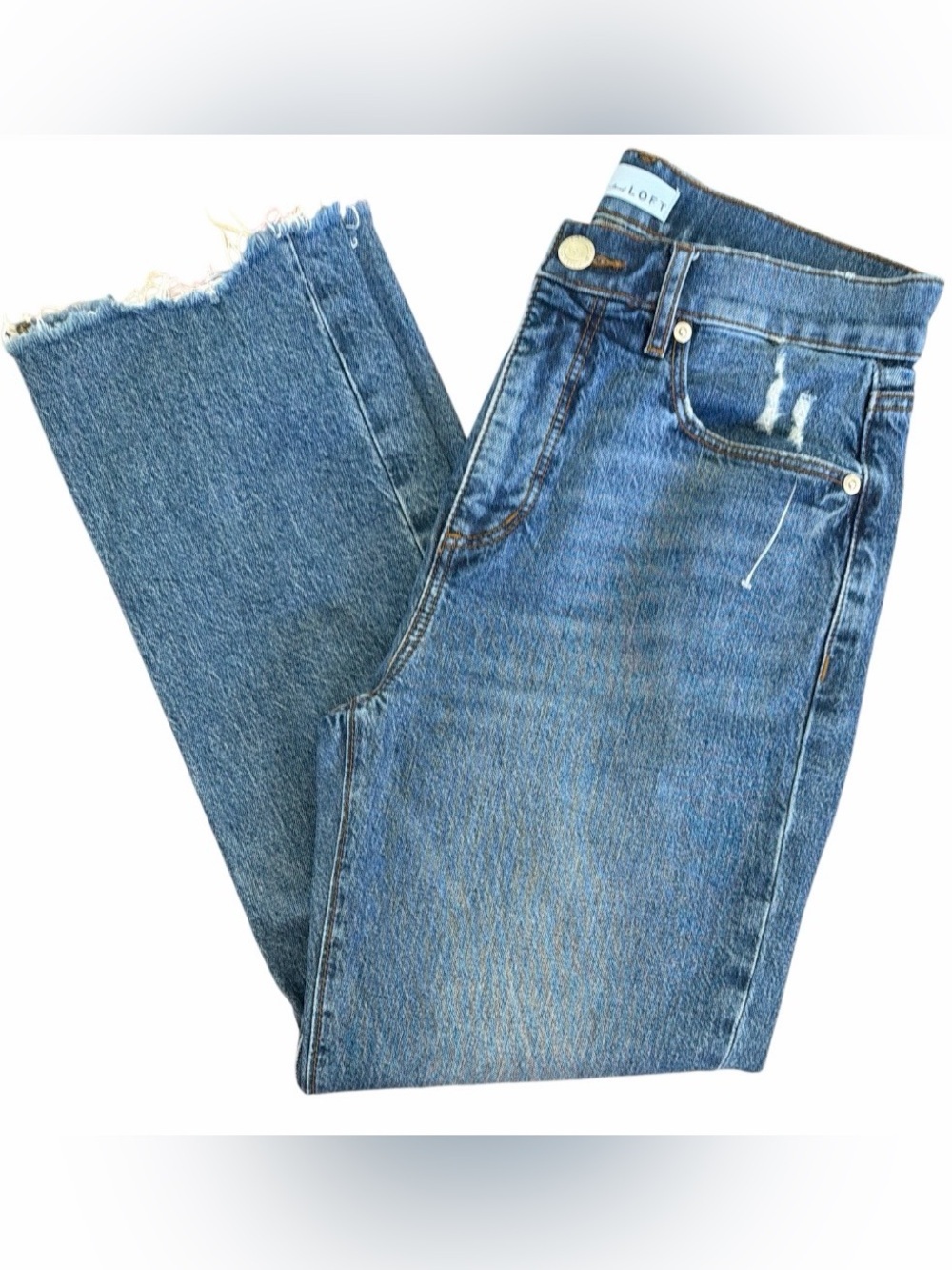 LOFT Medium Blue Cropped Raw-Hem Jeans